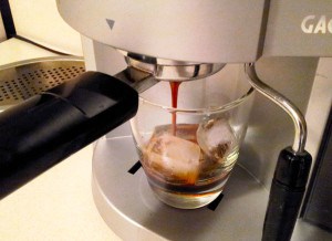 Brewing espresso on ice cubes